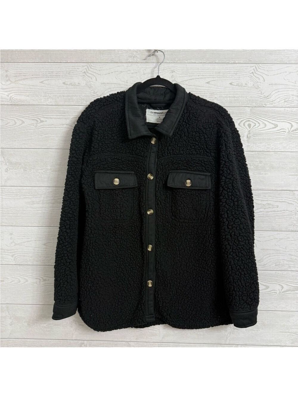 Sweatshirt Project Women’s Black Sherpa Shirt Jacket. SizeL